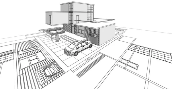 Modern House Sketch Illustration — Stock Photo, Image