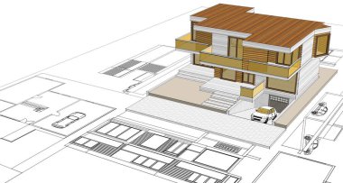 ev mimarisi projesi çizimi 3d illüstrasyon