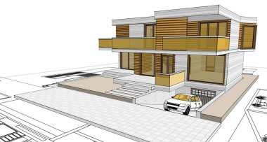 ev mimarisi projesi çizimi 3d illüstrasyon