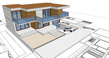 ev mimarisi projesi çizimi 3d illüstrasyon