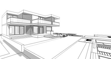 ev mimarisi projesi çizimi 3d illüstrasyon