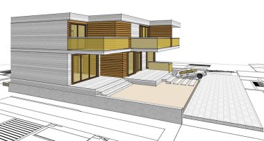 ev mimarisi projesi çizimi 3d illüstrasyon
