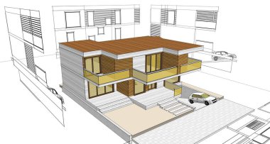ev mimarisi projesi çizimi 3d illüstrasyon