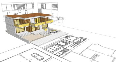 ev mimarisi projesi çizimi 3d illüstrasyon