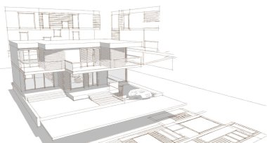 ev mimarisi projesi çizimi 3d illüstrasyon