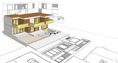 ev mimarisi projesi çizimi 3d illüstrasyon