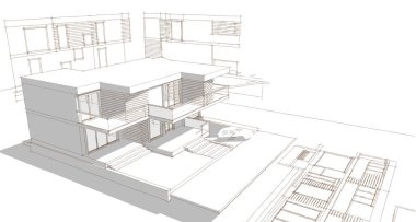 ev mimarisi projesi çizimi 3d illüstrasyon