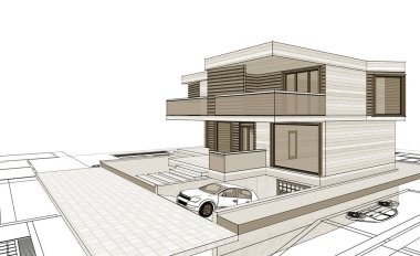 ev mimarisi projesi çizimi 3d illüstrasyon