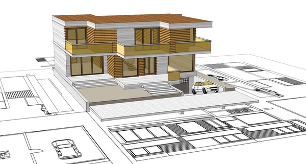 house architectural project sketch 3d illustration