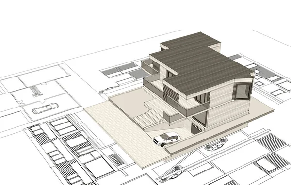 Haus Architektonische Projekt Skizze Illustration — Stockfoto