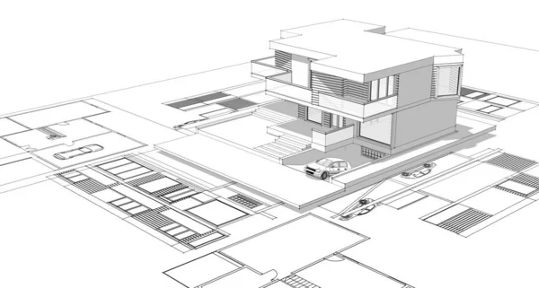 Архитектурный Эскиз Дома Иллюстрация — стоковое фото