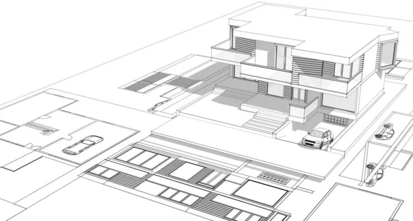 house architectural project sketch 3d illustration