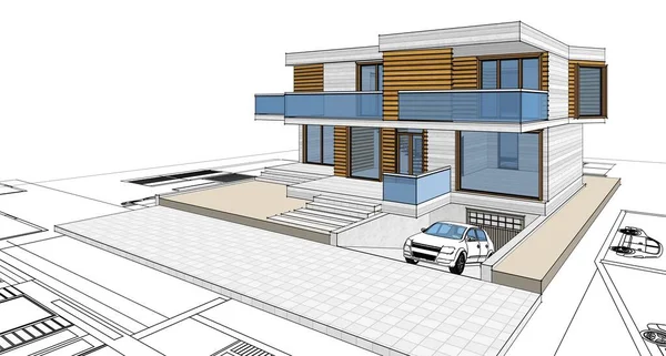Архитектурный Эскиз Дома Иллюстрация — стоковое фото