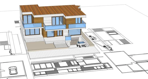 Ház Építészeti Projekt Vázlat Illusztráció — Stock Fotó