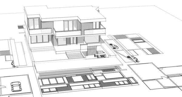 Projekt Architektoniczny Domu Szkic Ilustracja — Zdjęcie stockowe