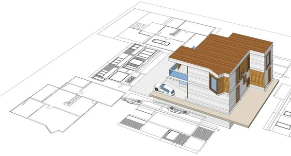 ev mimarisi projesi çizimi 3d illüstrasyon