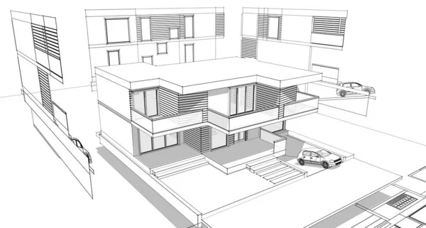 Projekt Architektoniczny Domu Szkic Ilustracja — Zdjęcie stockowe