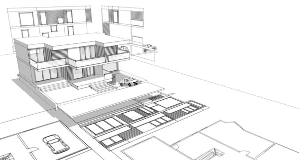 Haus Architektonische Projekt Skizze Illustration — Stockfoto