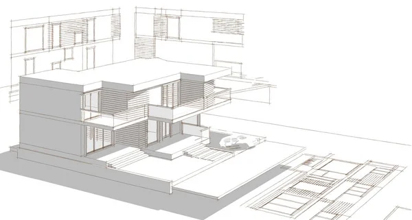 Huis Architectonische Project Schets Illustratie — Stockfoto