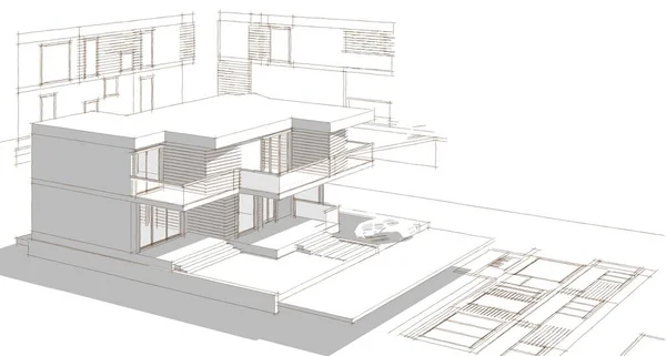 house architectural project sketch 3d illustration