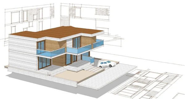 Casa Proyecto Arquitectónico Boceto Ilustración —  Fotos de Stock