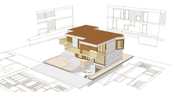 Haus Architektonische Projekt Skizze Illustration — Stockfoto