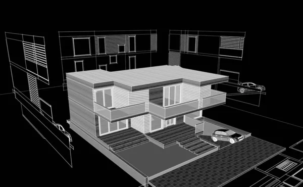 Hus Arkitektur Projekt Skiss Illustration — Stockfoto