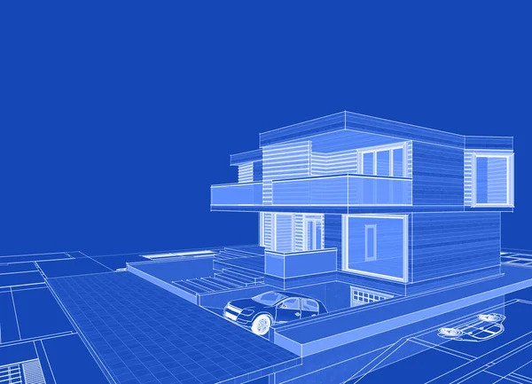 Projekt Architektoniczny Domu Szkic Ilustracja — Zdjęcie stockowe