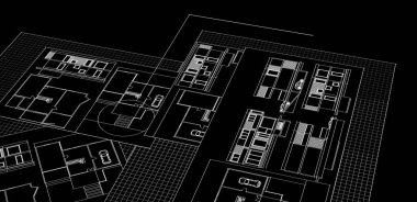 ev planı mimari taslak 3D illüstrasyon