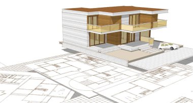 ev planı mimari taslak 3D illüstrasyon
