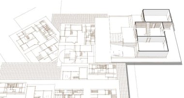 ev planı mimari taslak 3D illüstrasyon
