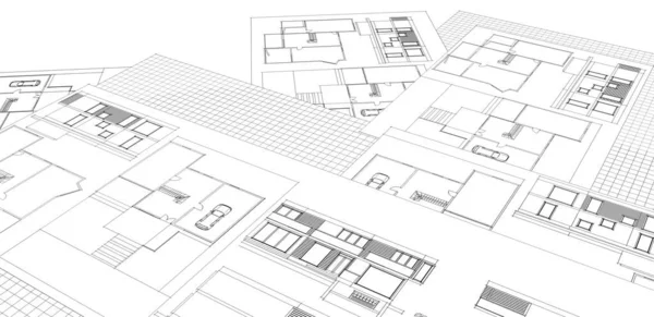 Hus Plan Fasader Arkitektonisk Skiss Illustration — Stockfoto