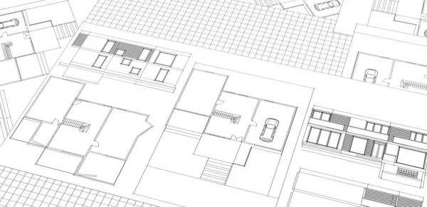 Haus Plan Fassaden Architektonische Skizze Illustration — Stockfoto