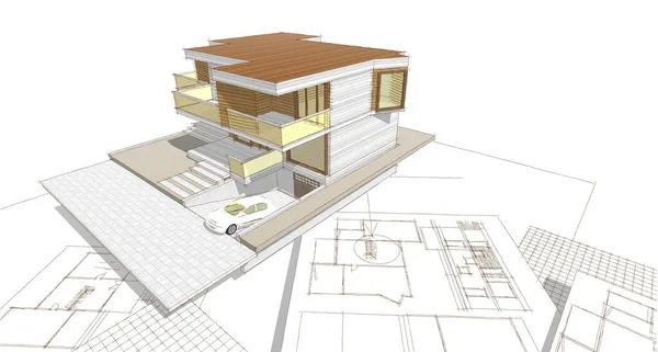 Plano Casa Fachadas Desenho Arquitetônico Ilustração — Fotografia de Stock