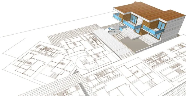 Plano Casa Fachadas Desenho Arquitetônico Ilustração — Fotografia de Stock