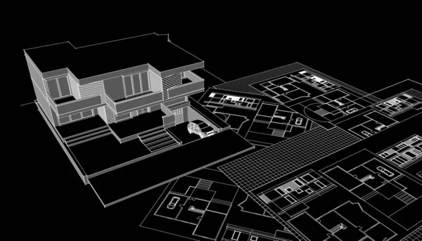 Haus Plan Fassaden Architektonische Skizze Illustration — Stockfoto