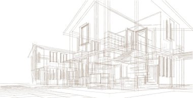 ev mimarisi çizimi 3d illüstrasyon