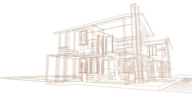 ev mimarisi çizimi 3d illüstrasyon