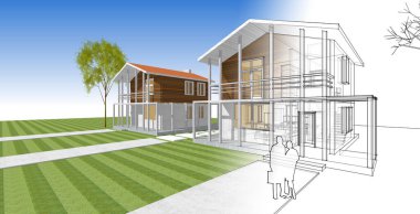 ev mimarisi çizimi 3d illüstrasyon