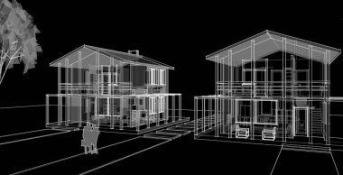 ev mimarisi çizimi 3d illüstrasyon