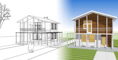 ev mimarisi çizimi 3d illüstrasyon