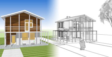 ev mimarisi çizimi 3d illüstrasyon