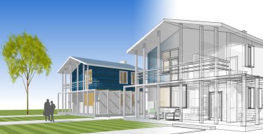 ev mimarisi çizimi 3d illüstrasyon