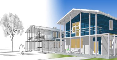 ev mimarisi çizimi 3d illüstrasyon