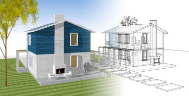 ev mimarisi çizimi 3d illüstrasyon