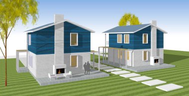 ev mimarisi çizimi 3d illüstrasyon