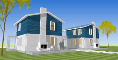 ev mimarisi çizimi 3d illüstrasyon