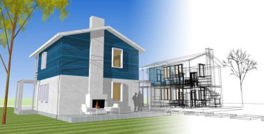 ev mimarisi çizimi 3d illüstrasyon