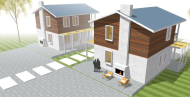 ev mimarisi çizimi 3d illüstrasyon