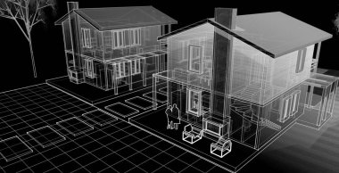 ev mimarisi çizimi 3d illüstrasyon